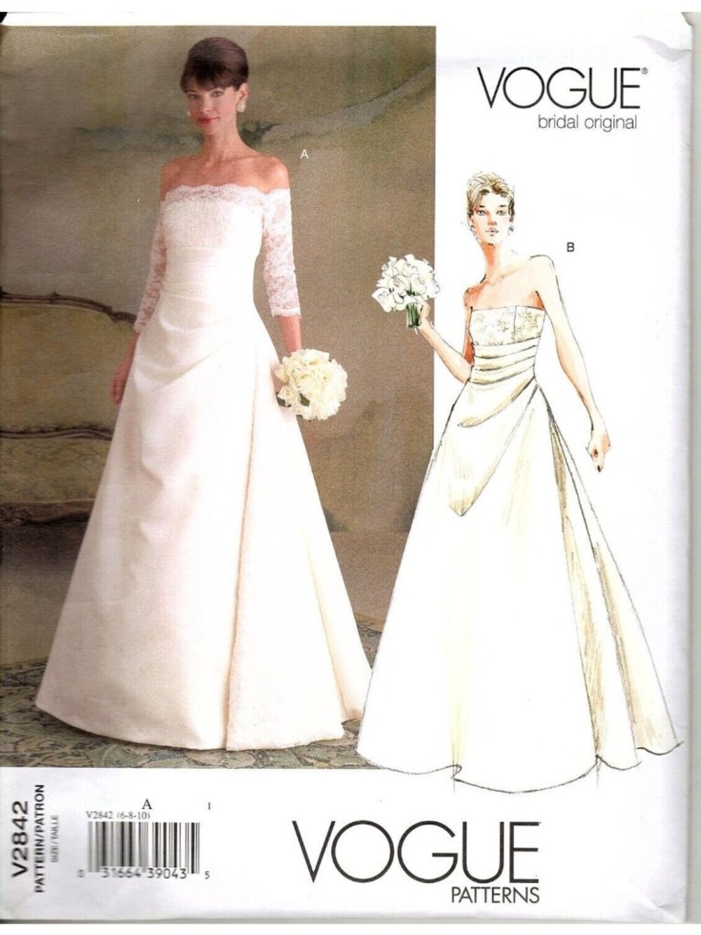 Vogue Bridal V2842 Misses 6 to 10 Formal Wedding Dresses UNCUT Sewing Pattern